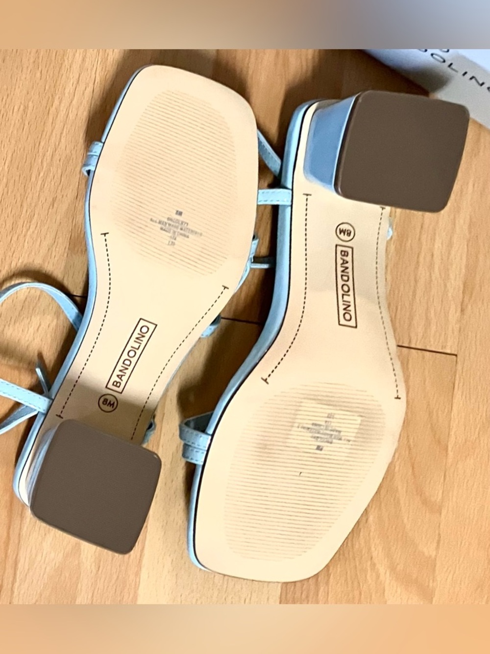 Bandolino Colby Pastel Blue Patent Leather/Strappy/Low Block Heel Sandals: 8 - Picture 4 of 6